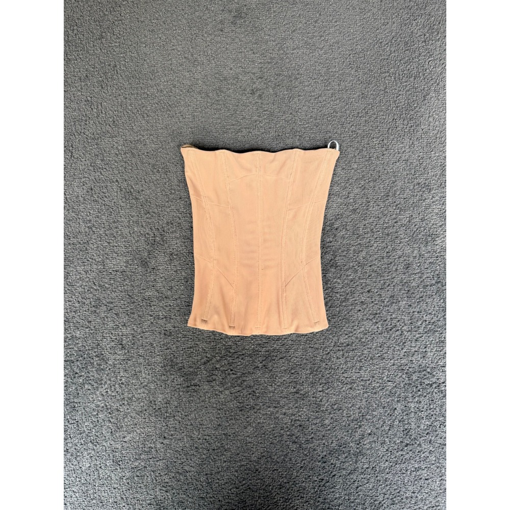 Outcast Nude Mesh Strapless Boned Corset Top XXS Tan Pointed Hem Side Zip